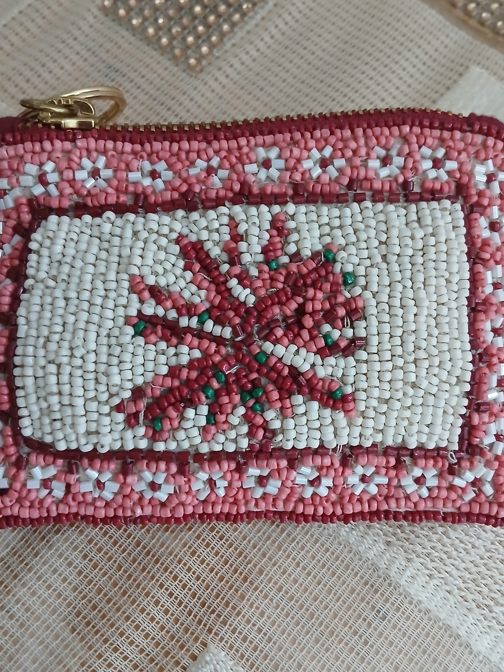 Anthropologie The Fiona Beaded Summer  Pink Floral Beaded Bag Coin Purse Sweet!